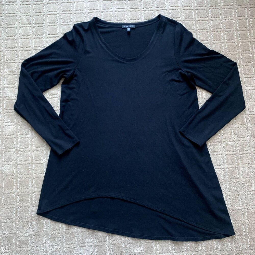 Eileen Fisher Asymmetrical Tunic Women's M Black Stretch Long Sleeve Pullover